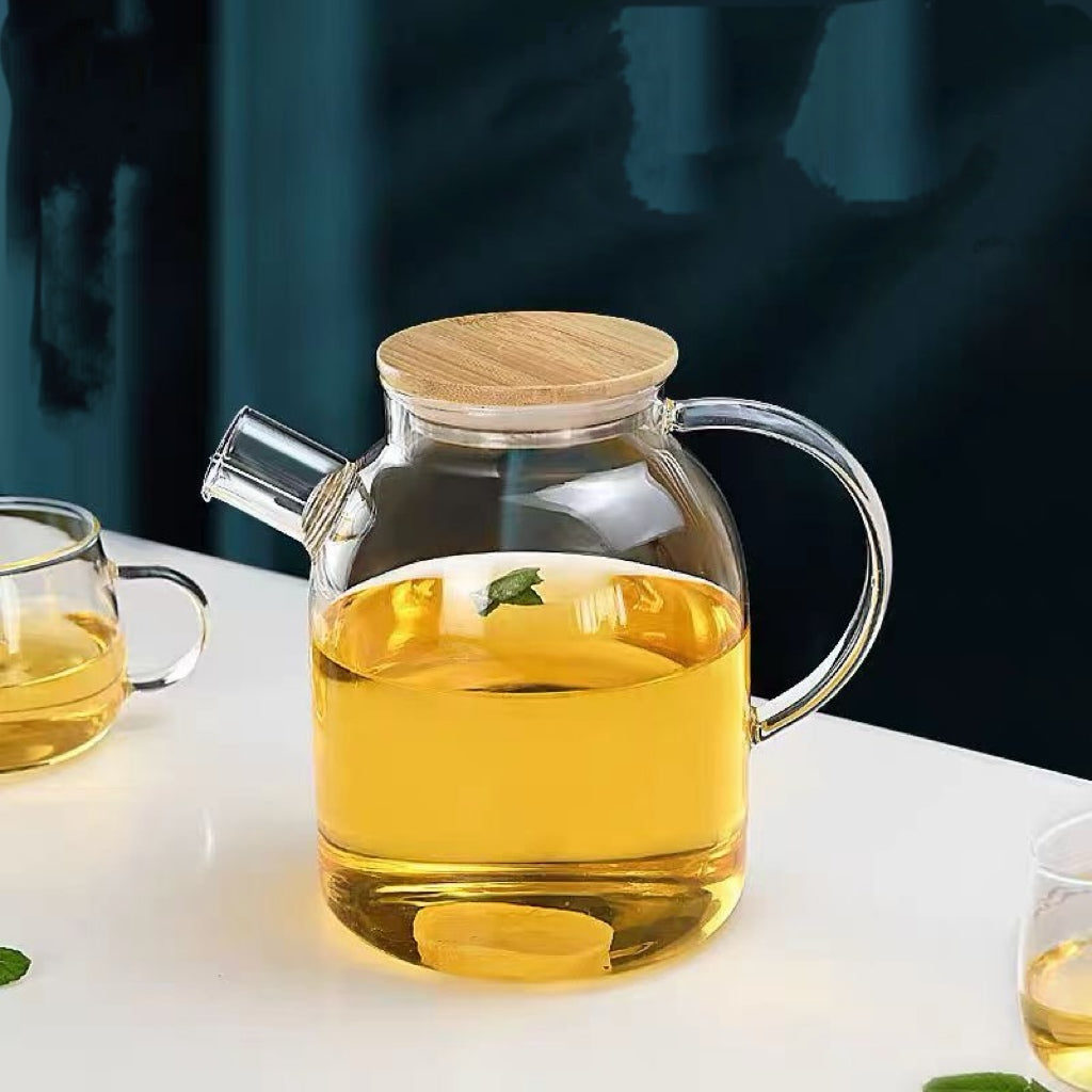 Tetera de Vidrio con Tapa de Bambú - Capacidades Variadas