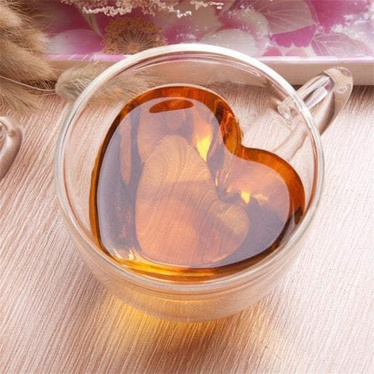 Taza de Vidrio Doble Fondo en Forma de Corazón