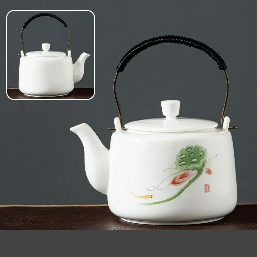 Tetera de Porcelana con Asa y Distintos Motivos Artísticos