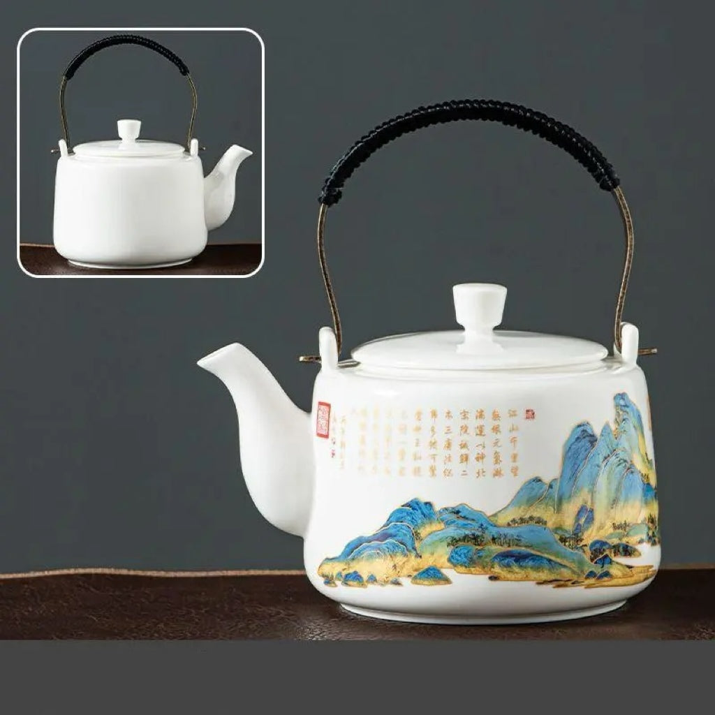 Tetera de Porcelana con Asa y Distintos Motivos Artísticos