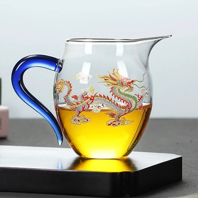Jarra de Vidrio con Motivos de Dragón y Fénix
