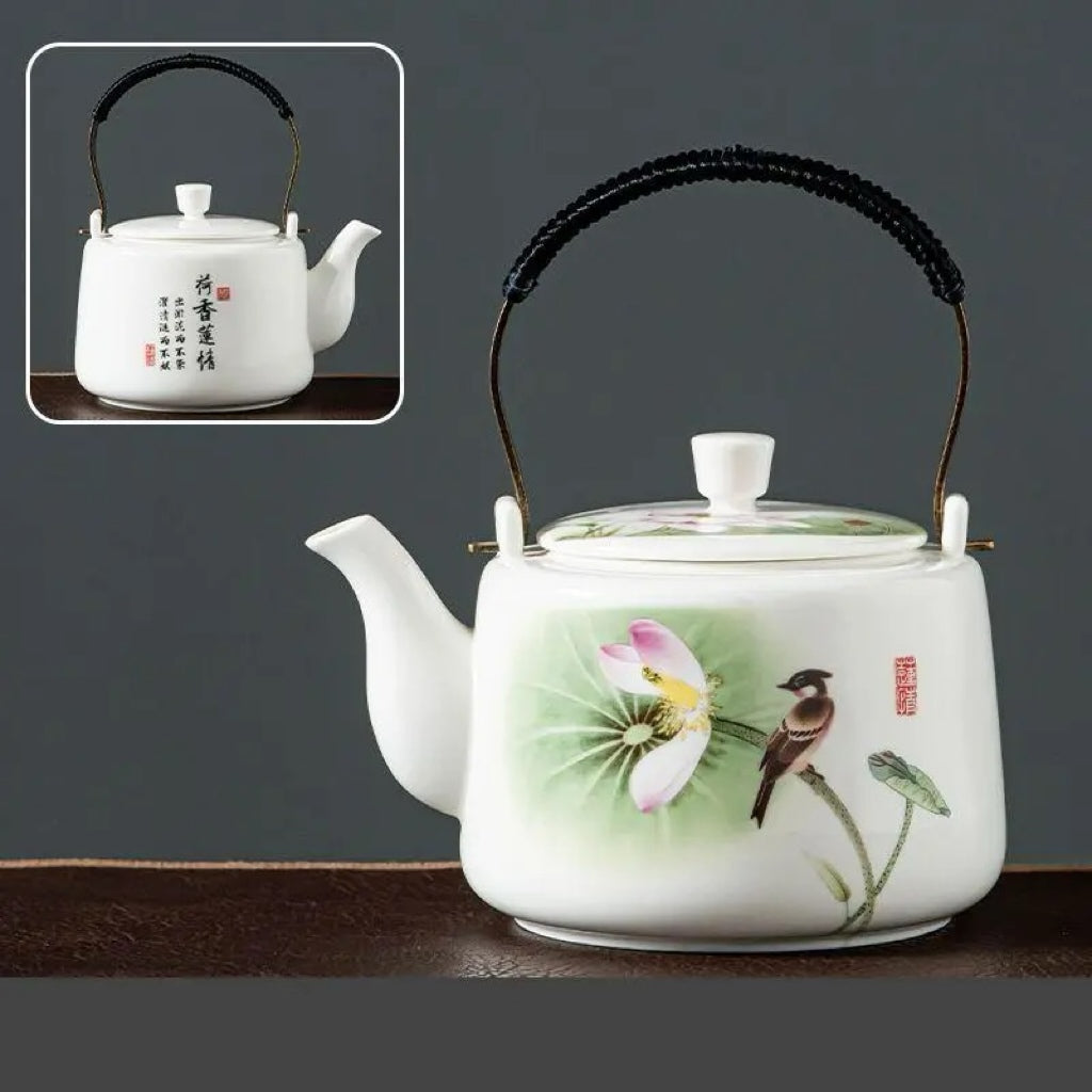 Tetera de Porcelana con Asa y Distintos Motivos Artísticos