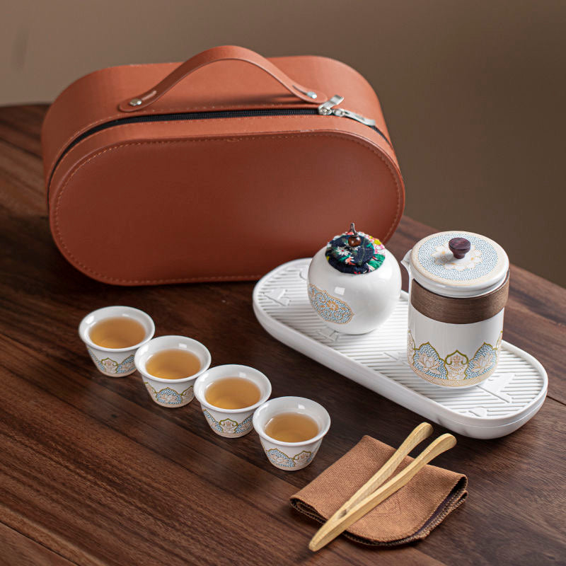 Set de Té Portátil de Porcelana con Estuche Elegante