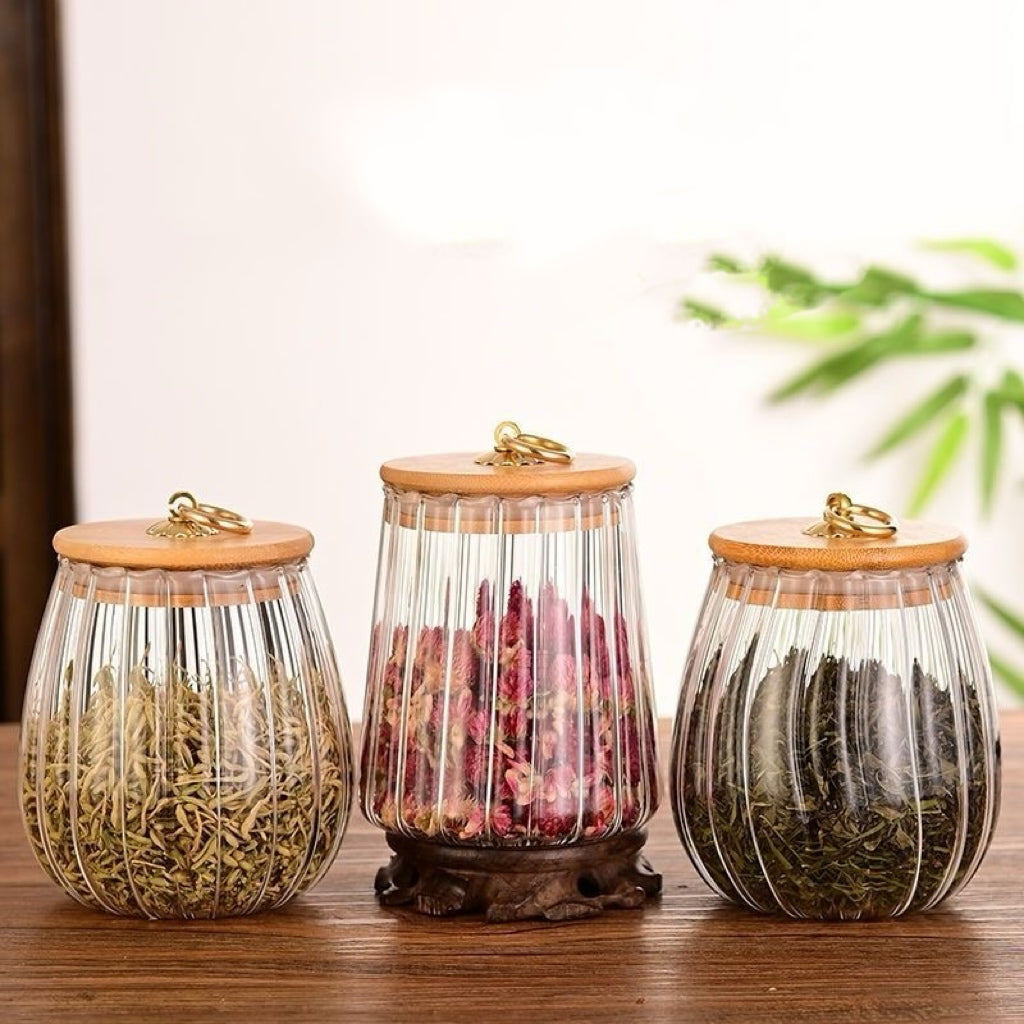 Frascos de Vidrio con Tapa de Bambú y Asa Decorativa