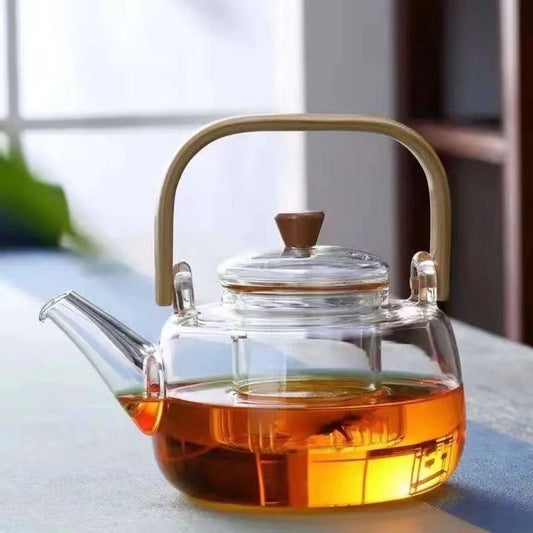 Tetera de Vidrio con Asa de Bambú