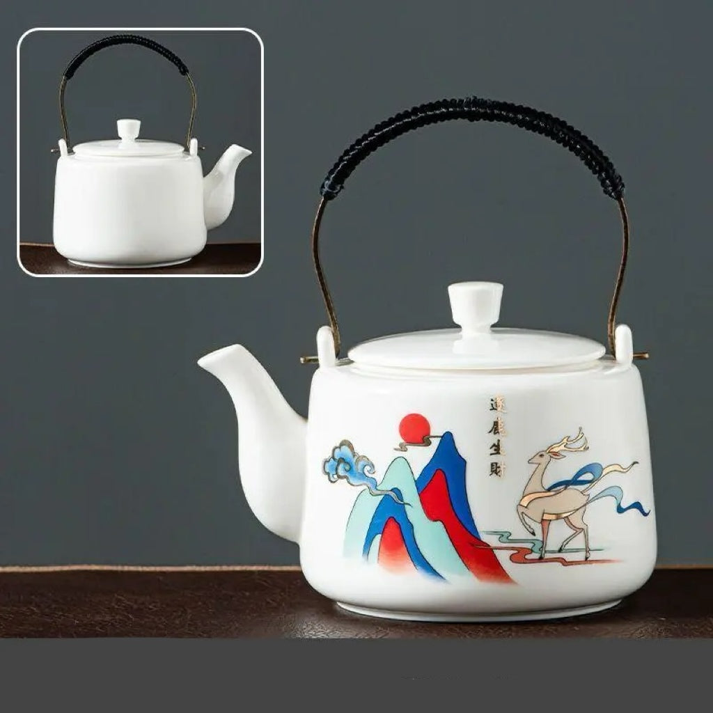Tetera de Porcelana con Asa y Distintos Motivos Artísticos