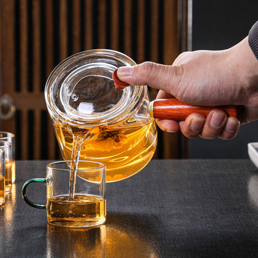 Tetera de Vidrio con Mango de Madera
