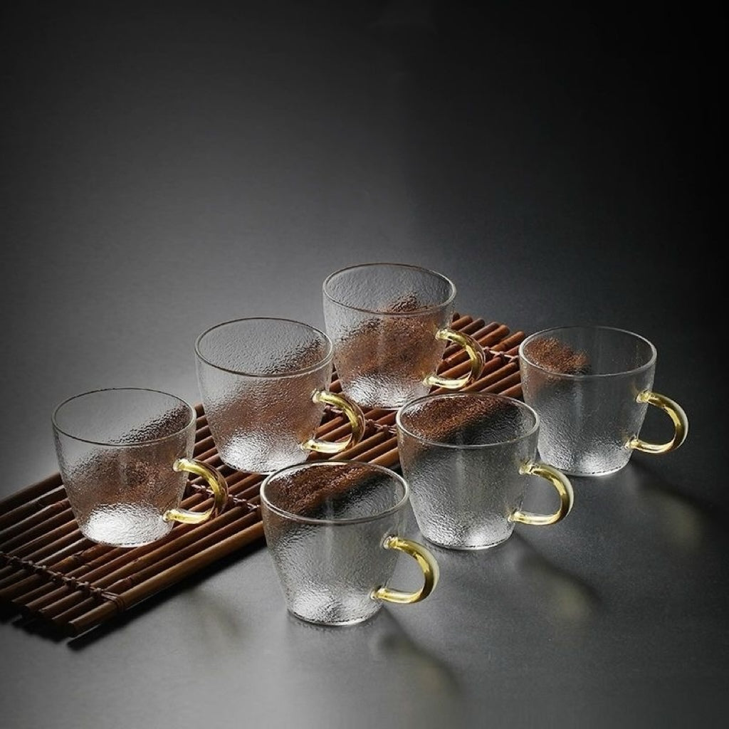 Set de Tazas de Vidrio con Asa Dorada