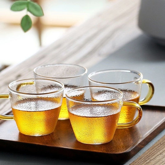 Set de Tazas de Vidrio con Asa Dorada