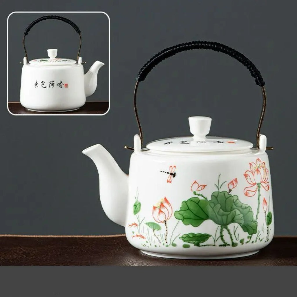 Tetera de Porcelana con Asa y Distintos Motivos Artísticos
