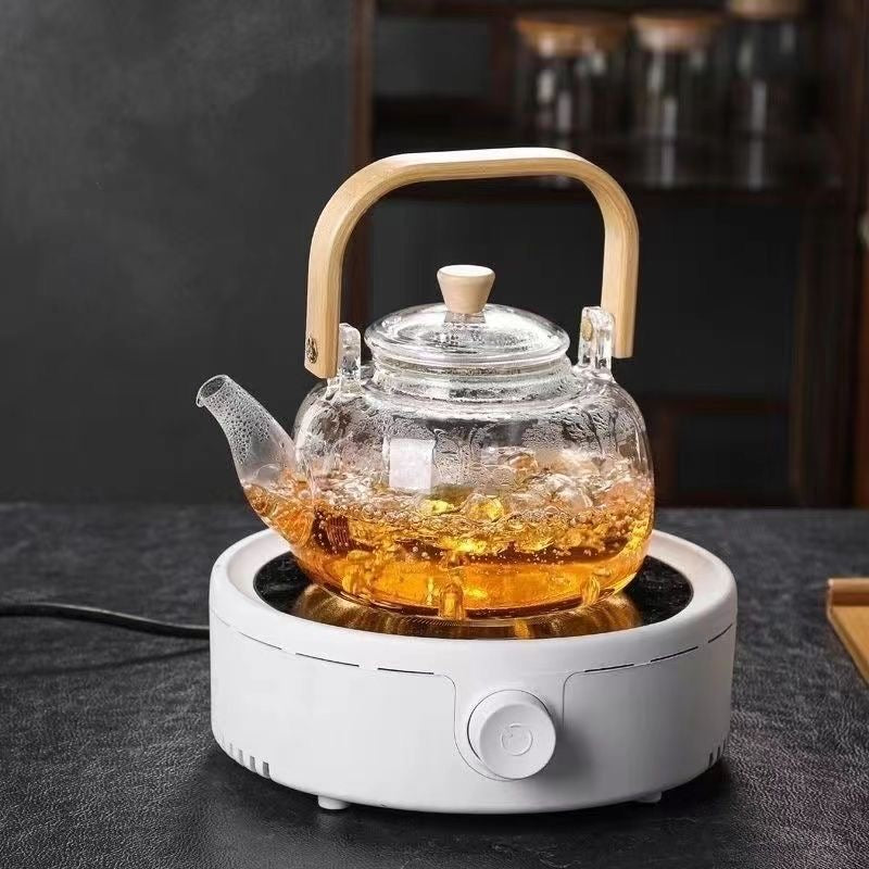 Tetera de Vidrio con Asa de Bambú