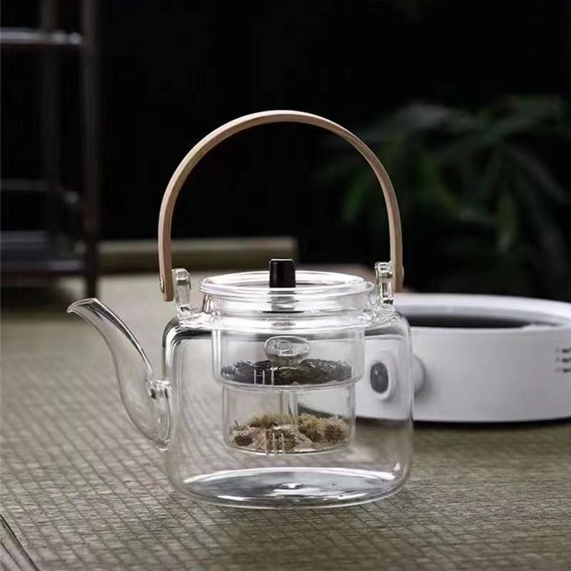 Tetera de Vidrio con Asa de Bambú - Dos Estilos de Filtro