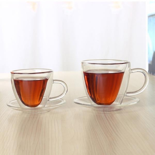 Taza de Vidrio Doble Fondo en Forma de Corazón