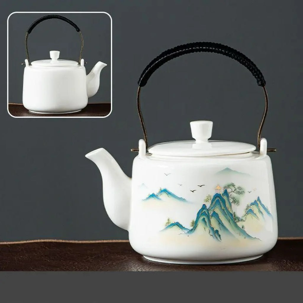Tetera de Porcelana con Asa y Distintos Motivos Artísticos